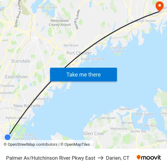 Palmer Av/Hutchinson River Pkwy East to Darien, CT map