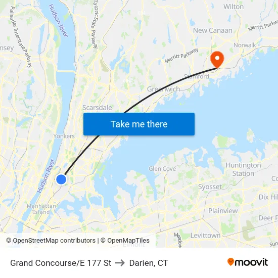 Grand Concourse/E 177 St to Darien, CT map