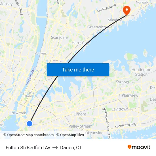 Fulton St/Bedford Av to Darien, CT map