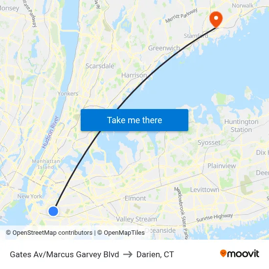 Gates Av/Marcus Garvey Blvd to Darien, CT map