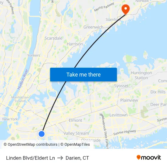 Linden Blvd/Eldert Ln to Darien, CT map