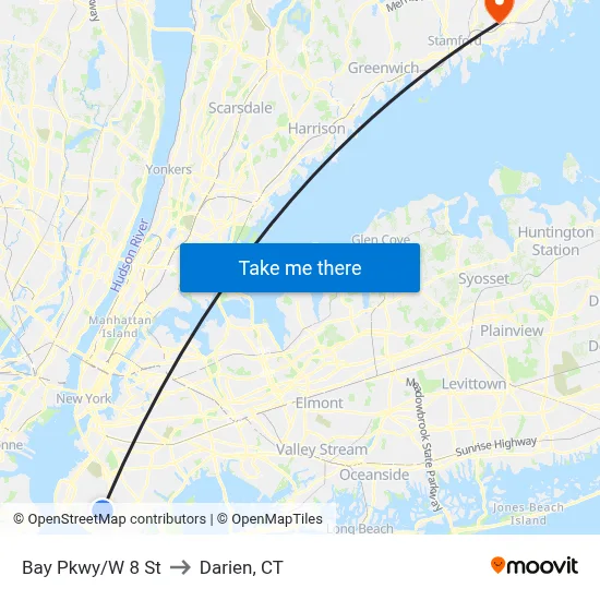 Bay Pkwy/W 8 St to Darien, CT map