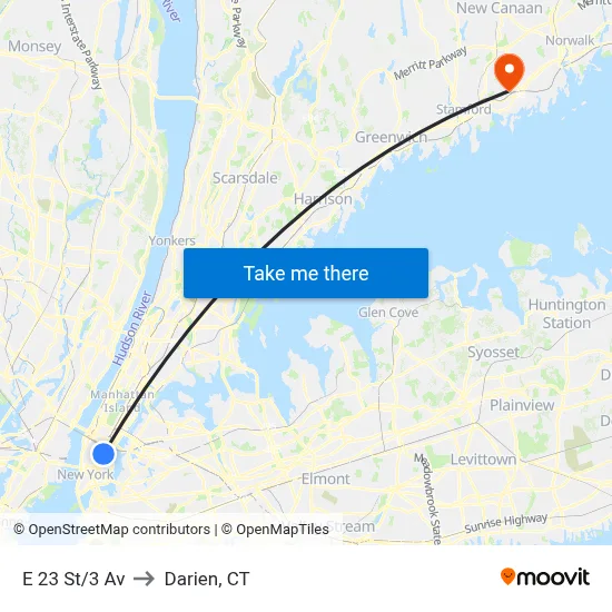E 23 St/3 Av to Darien, CT map