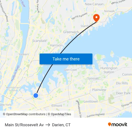 Main St/Roosevelt Av to Darien, CT map