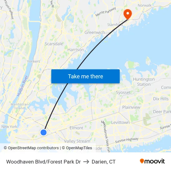 Woodhaven Blvd/Forest Park Dr to Darien, CT map