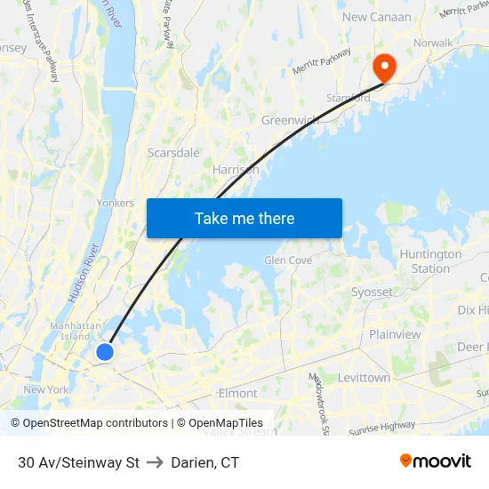30 Av/Steinway St to Darien, CT map