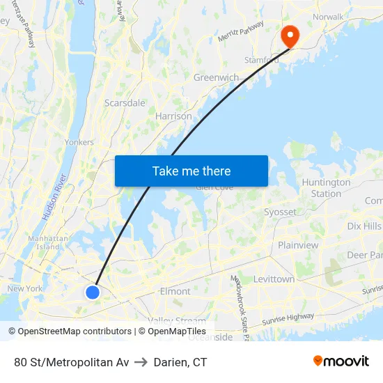 80 St/Metropolitan Av to Darien, CT map