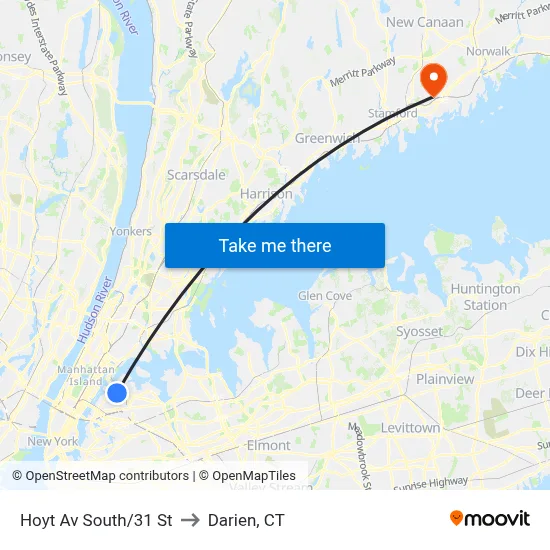 Hoyt Av South/31 St to Darien, CT map