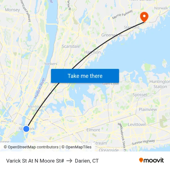 Varick St At N Moore St# to Darien, CT map