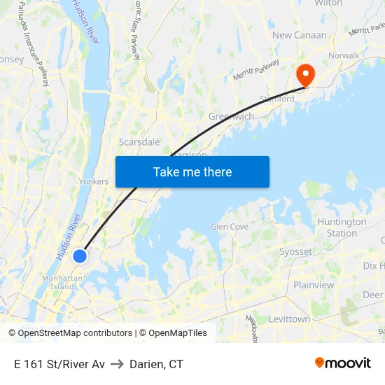 E 161 St/River Av to Darien, CT map