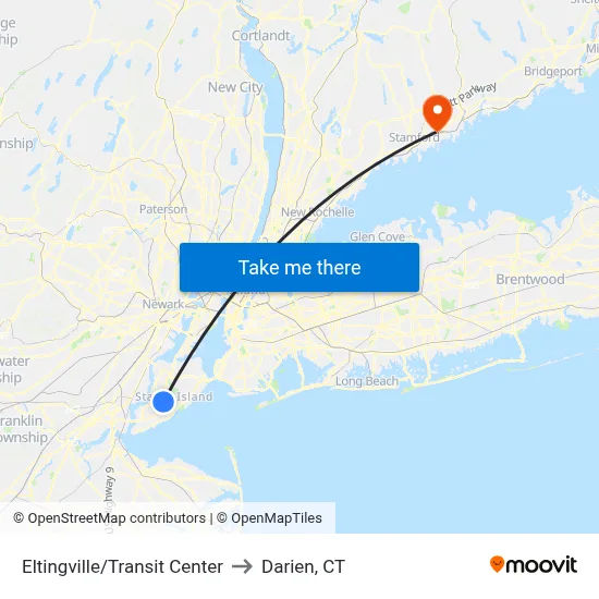 Eltingville/Transit Center to Darien, CT map