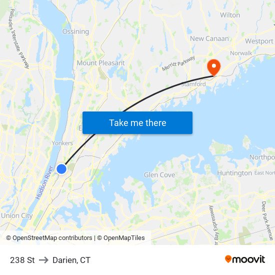 238 St to Darien, CT map