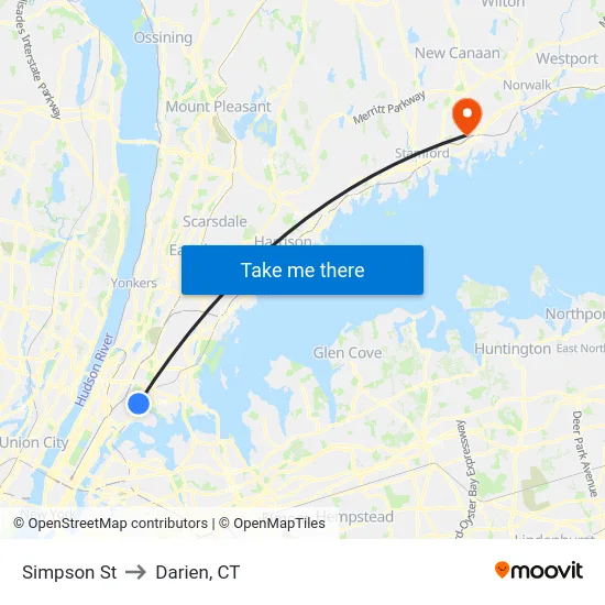Simpson St to Darien, CT map
