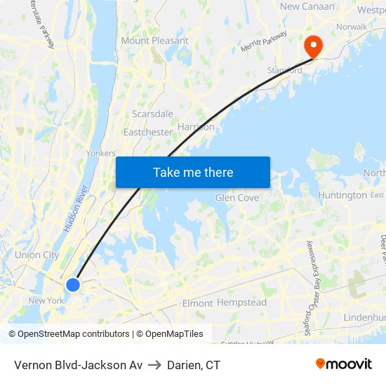 Vernon Blvd-Jackson Av to Darien, CT map