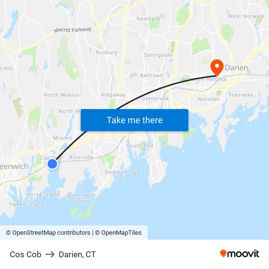 Cos Cob to Darien, CT map