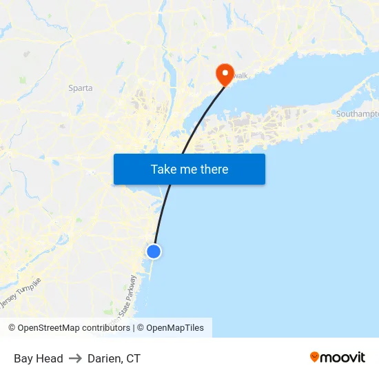 Bay Head to Darien, CT map