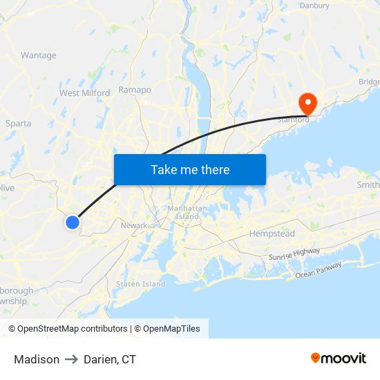 Madison to Darien, CT map