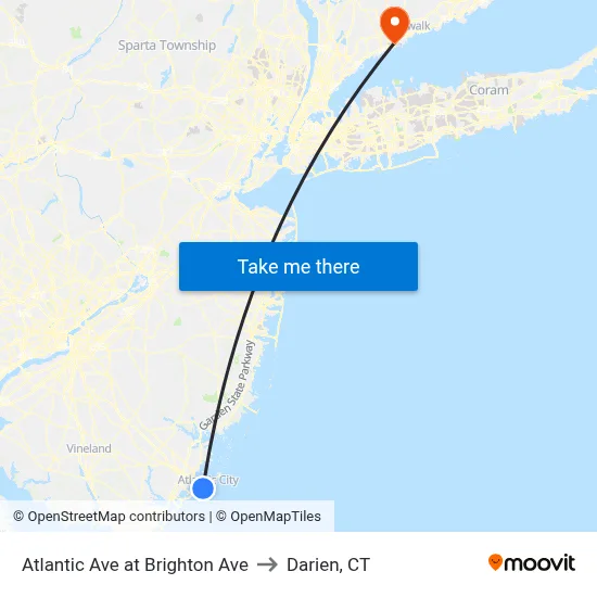 Atlantic Ave at Brighton Ave to Darien, CT map