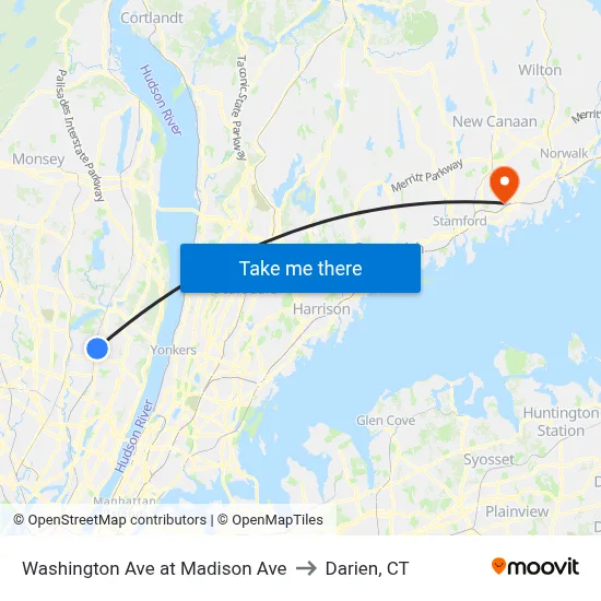 Washington Ave at Madison Ave to Darien, CT map
