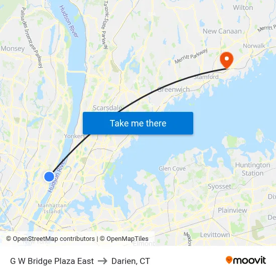G W Bridge Plaza East to Darien, CT map