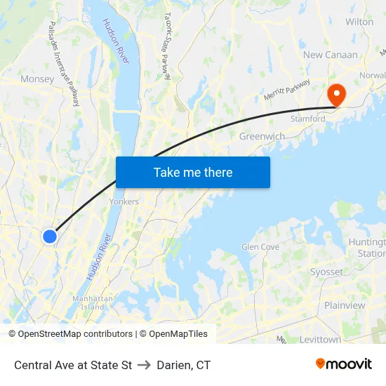 Central Ave at State St to Darien, CT map