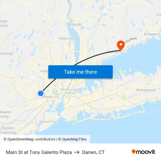 Main St at Tony Galento Plaza to Darien, CT map