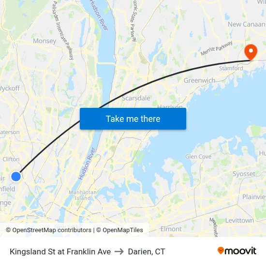 Kingsland St at Franklin Ave to Darien, CT map