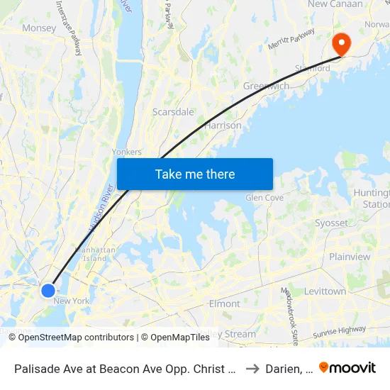 Palisade Ave at Beacon Ave Opp. Christ Hospital to Darien, CT map