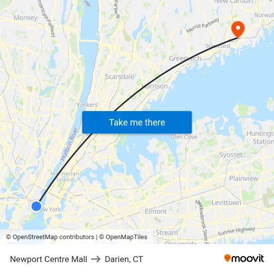 Newport Centre Mall to Darien, CT map