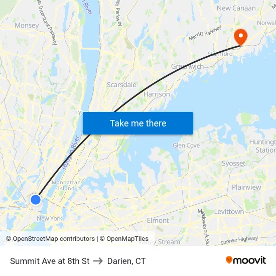 Summit Ave at 8th St to Darien, CT map
