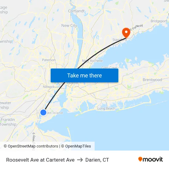 Roosevelt Ave at Carteret Ave to Darien, CT map