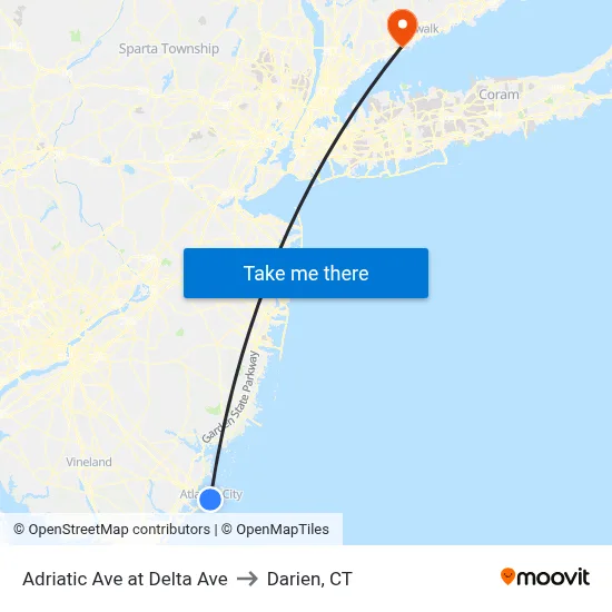 Adriatic Ave at Delta Ave to Darien, CT map