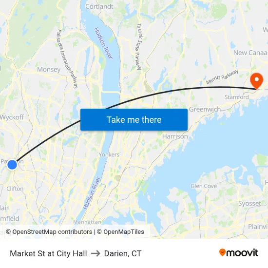 Market St at City Hall to Darien, CT map