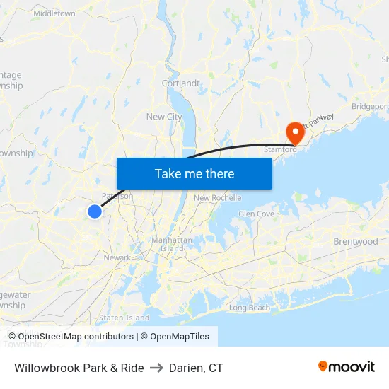 Willowbrook Park & Ride to Darien, CT map