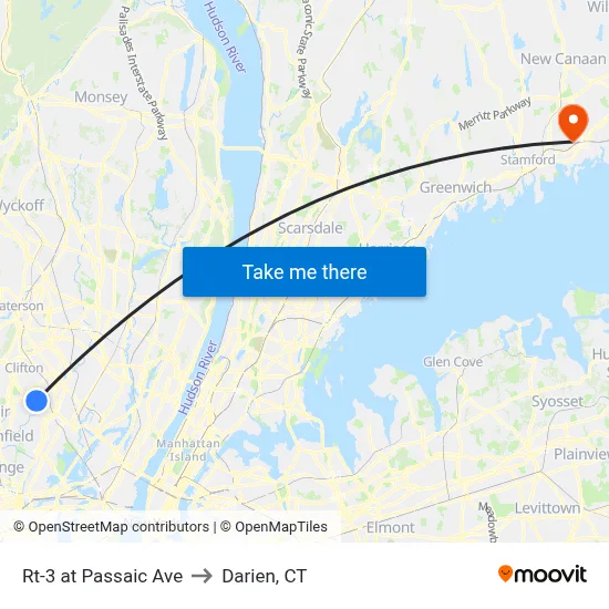 Rt-3 at Passaic Ave to Darien, CT map