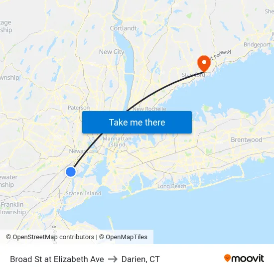 Broad St at Elizabeth Ave to Darien, CT map
