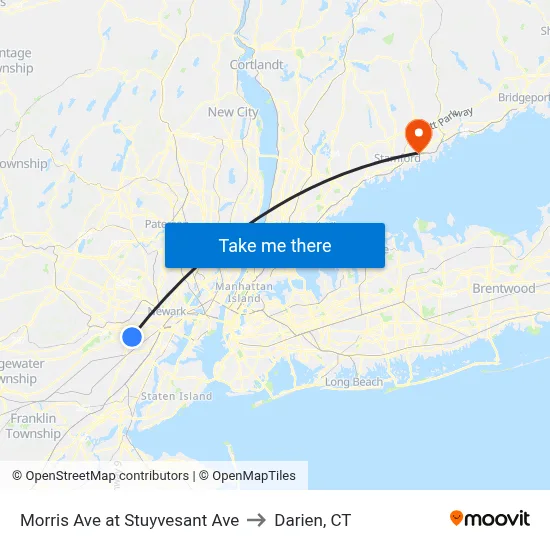 Morris Ave at Stuyvesant Ave to Darien, CT map