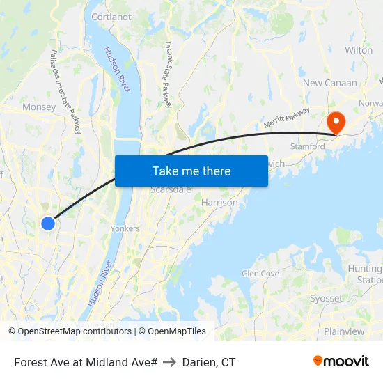 Forest Ave at Midland Ave# to Darien, CT map