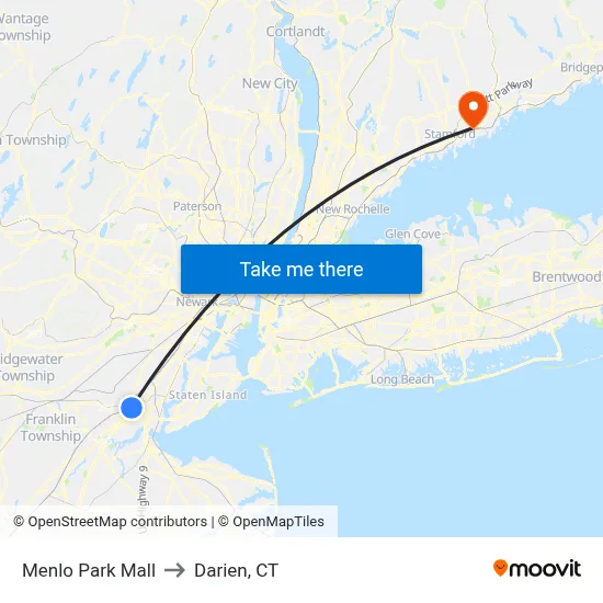 Menlo Park Mall to Darien, CT map