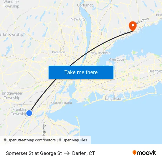 Somerset St at George St to Darien, CT map