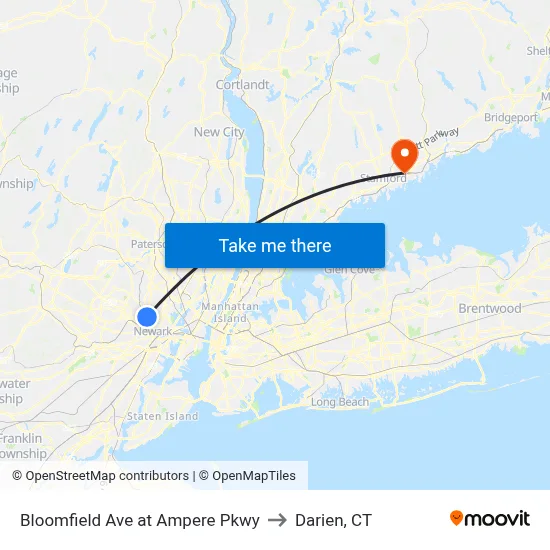 Bloomfield Ave at Ampere Pkwy to Darien, CT map