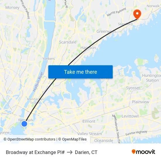 Broadway at Exchange Pl# to Darien, CT map