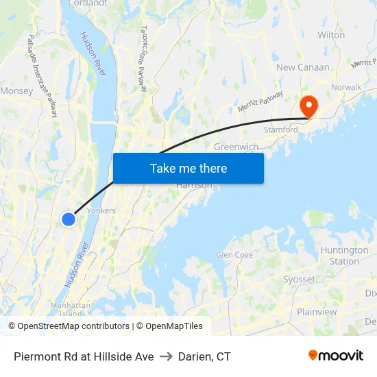 Piermont Rd at Hillside Ave to Darien, CT map