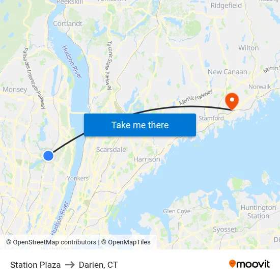 Station Plaza to Darien, CT map