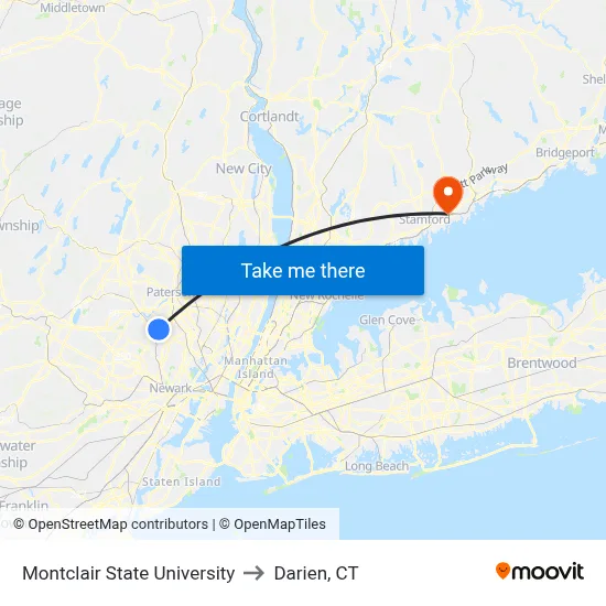Montclair State University to Darien, CT map