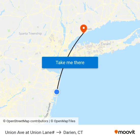 Union Ave at Union Lane# to Darien, CT map