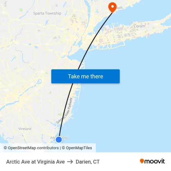 Arctic Ave at Virginia Ave to Darien, CT map