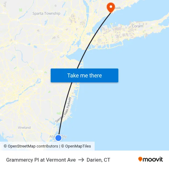 Grammercy Pl at Vermont Ave to Darien, CT map