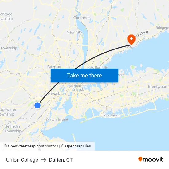 Union College to Darien, CT map
