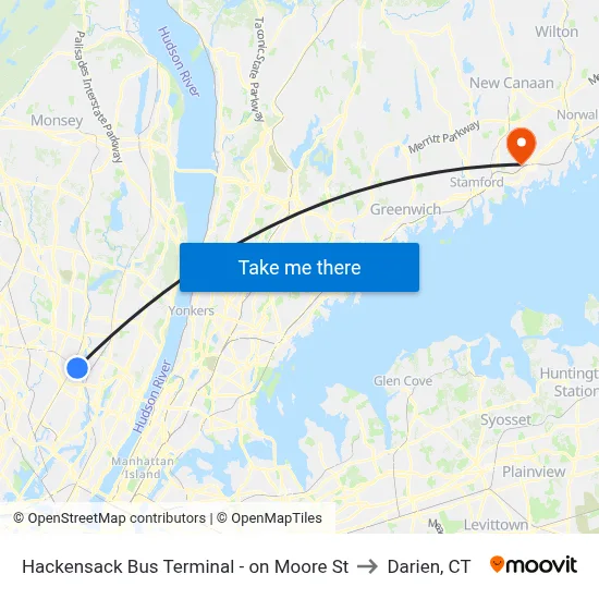 Hackensack Bus Terminal - on Moore St to Darien, CT map